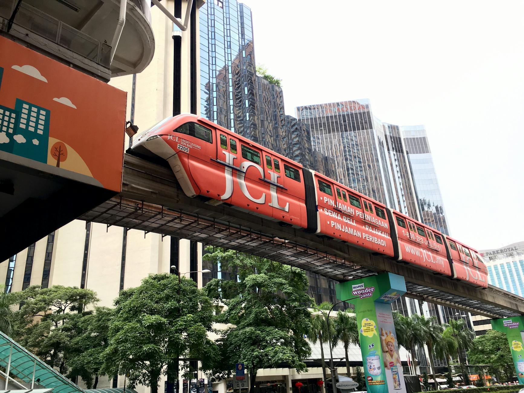 Kuala Lumpur monorail - affordable public transportation for getting around Malaysia