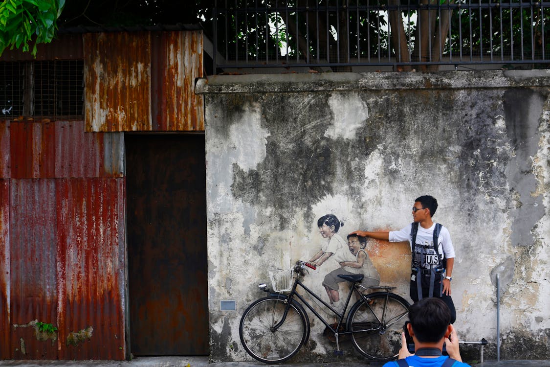 Historic streets and colorful shophouses in George Town Penang UNESCO heritage zone
