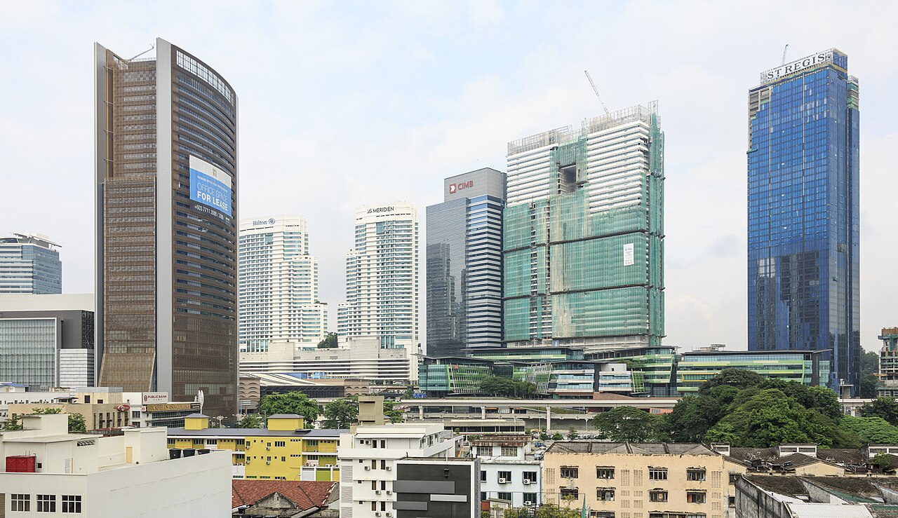 High-rise hotels and apartments around the KL Sentral transport hub in Kuala Lumpur
