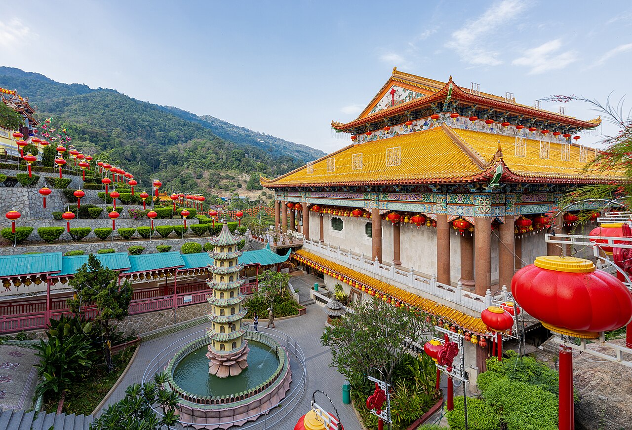 Red lanterns strung across the grounds of Kek Lok Si temple in Penang for Chinese New Year