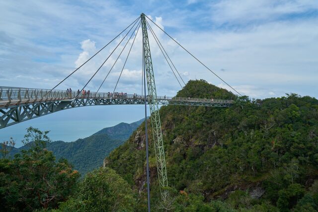 Langkawi Sky Bridge curving over rainforest and the Andaman Sea