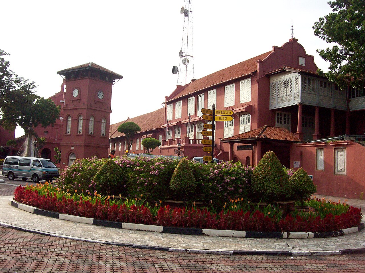 The red-painted Stadthuys and clock tower on Dutch Square in Melaka