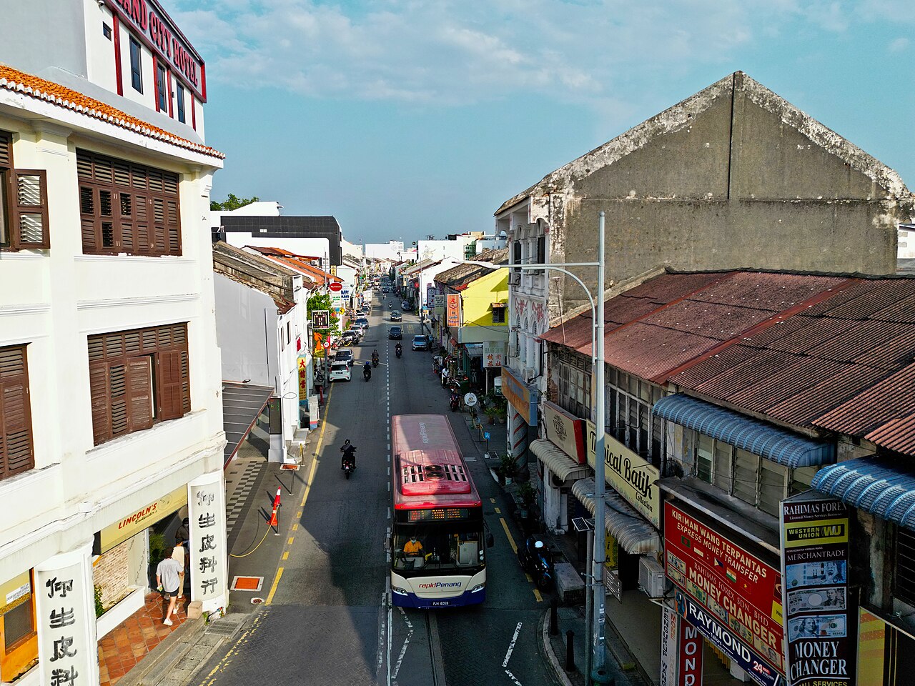 Shophouses and five-foot ways lining Chulia Street in George Town, Penang