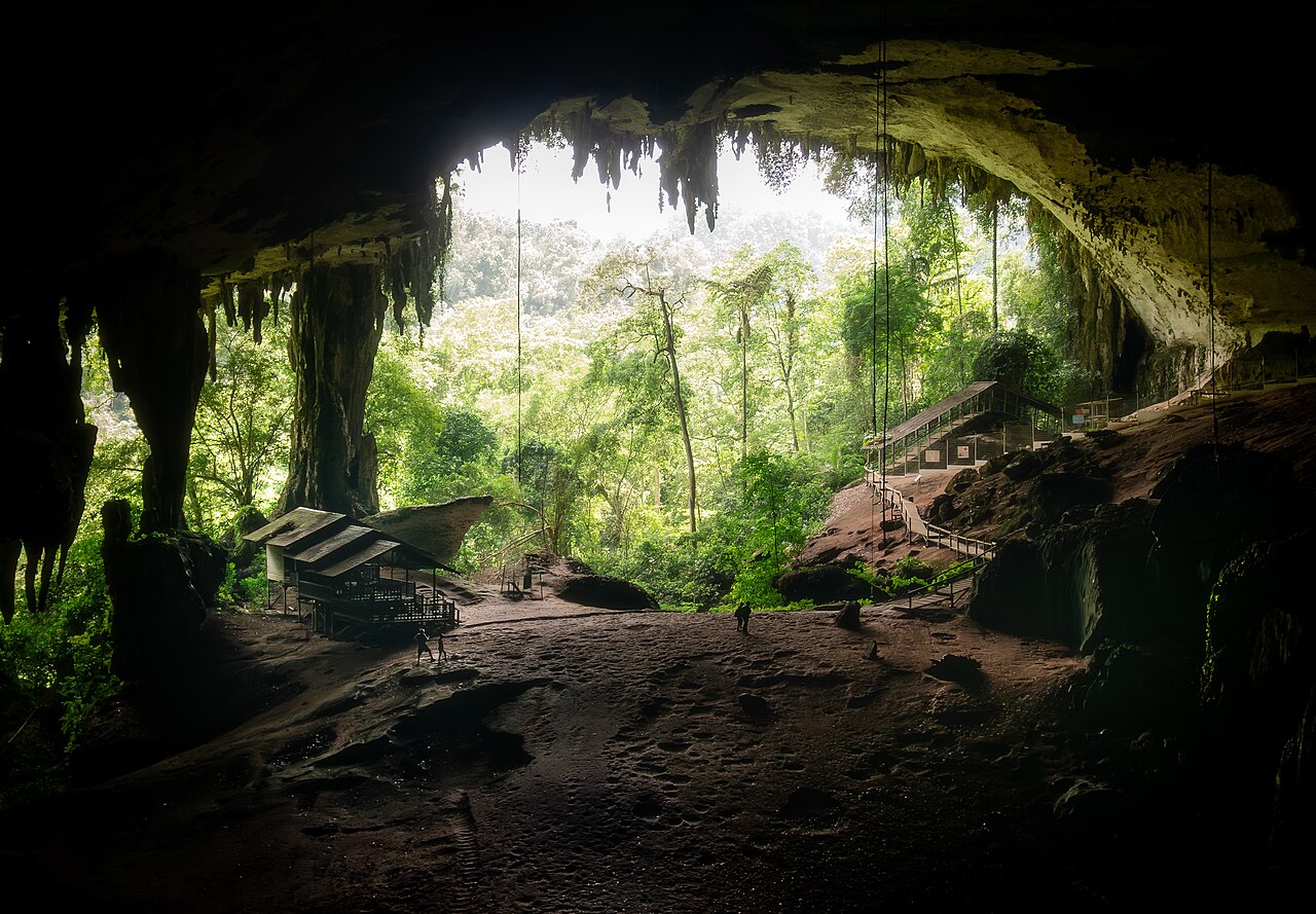 The vast arched mouth of the Great Cave at Niah, Sarawak