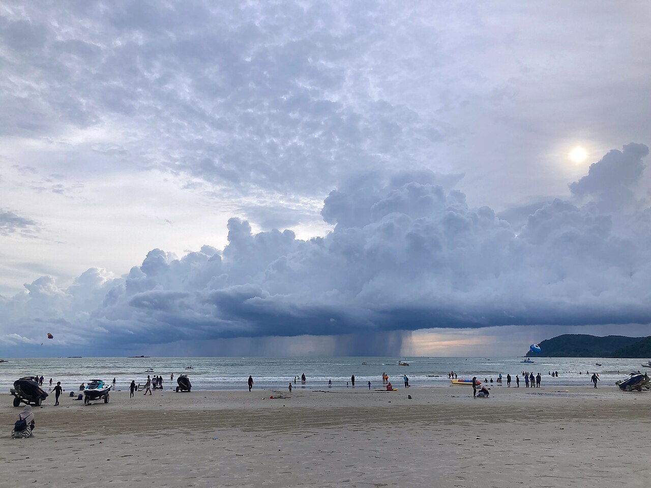 The sand and shoreline of Pantai Cenang, Langkawi's main beach and hotel strip